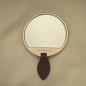 Bvlgari Compact gold Mirror with Burgandy Leather Accent